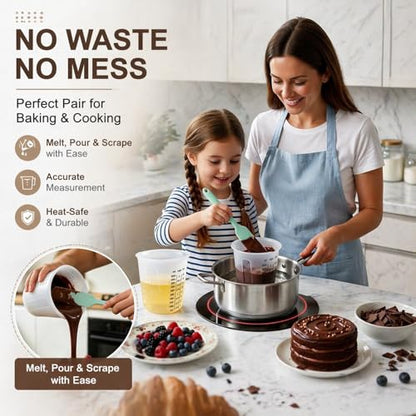 Palksky Silicone Measuring Cups Set 1-Cup & 1-Cup & 2-Cup with 3PCS Jar Spatula, Microwave Safe, Honeycomb Heat-Control Grip, Easy-Read Liquid Measuring for Baking, Cooking & Chocolate Melting - size: 500ml*1+250ml*2+Jar Spatulas*3