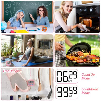 Weewooday 24 Pcs Digital Kitchen Timer Magnetic LCD Alarm, Pink, Orange - color: Pink, Orange