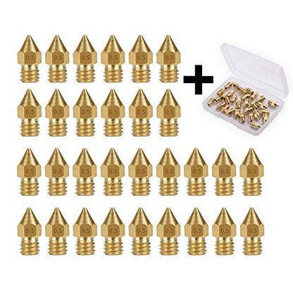 30PCS 0.5mm 3D Printer Extruder Nozzles for Anet A8 Makerbot MK8 Creality CR-10 S4 S5 Ender 3 3Pro 5 - size: 0.5mm