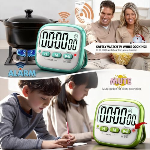 Antonki 2 Pack Classroom Timers for Kids Teachers, Magnetic Countdown Digital Kitchen Timer for Cooking, Study, Exercise, Games, Time Mangement - Loud/Silent Mode - Battery Included - color: Classic Lime Green + Mint Green