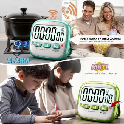 Antonki 2 Pack Classroom Timers for Kids Teachers, Magnetic Countdown Digital Kitchen Timer for Cooking, Study, Exercise, Games, Time Mangement - Loud/Silent Mode - Battery Included - color: Classic Lime Green + Mint Green