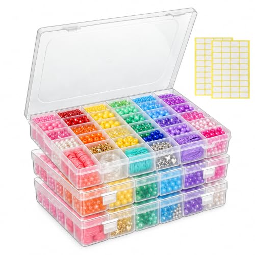 36-Grid Bead and Tackle Box Organizer, Adjustable Dividers, 3 Pack - color: Clear-3pack-108 Grids