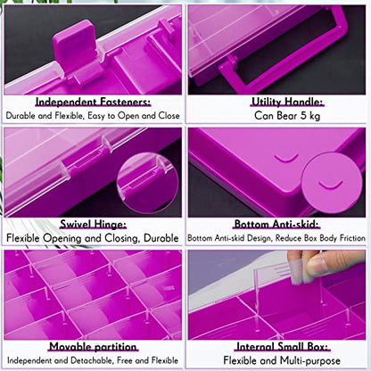 Juexica 2 Pcs 48 Grid Plastic Bead Storage Organizer Box, Purple - color: Purple