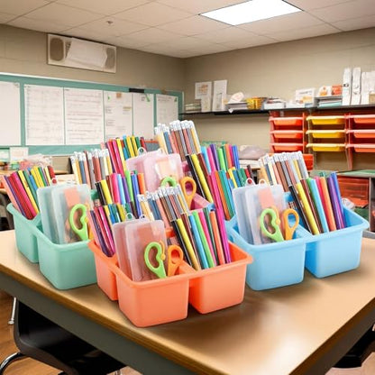 Lineshading 12 Pack Plastic Classroom Caddy, 4 Compartment, Candy Colors - color: Candy Colors