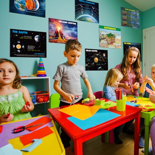 Pasimy 12 Pcs Science Classroom Posters Earth Solar System Moon Water Cycle Plate Tectonics Quakes Volcanic Geological Educational Posters for Middle High School Science Laboratory Wall Decorations
