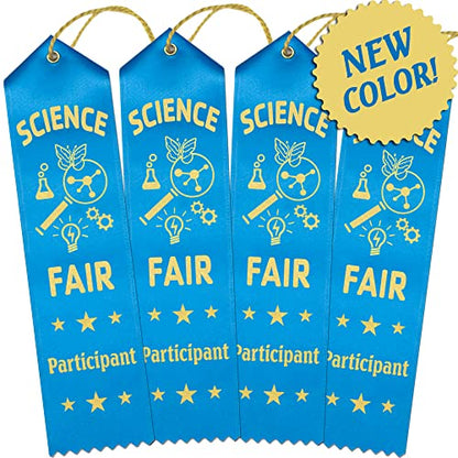 RibbonsNow Science Fair Participant Ribbons - 100 Island Blue Ribbons with Card & String - color: Island Blue, size: 100 Total Ribbons