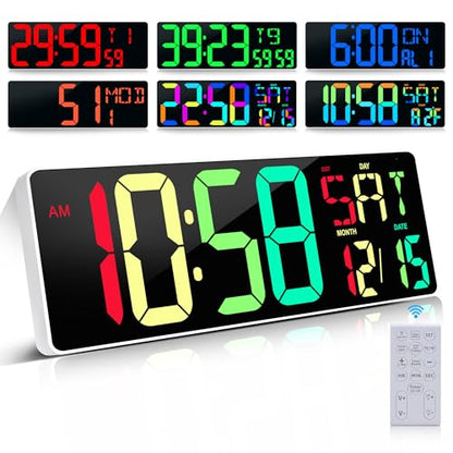 17.2" Large Digital Wall Clock 10 RGB Colors 9 Group Timer Remote Control - color: White Shell&rgb