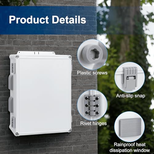 Namunanee Outdoor Electrical Junction Box, ABS Water Resistant Enclosure with Internal Mounting Panel & Hinged Cover (16.5" H x 12.6" L x 6.1" W) - size: 16.5"H x 12.6"L x 6.1"W & Standard