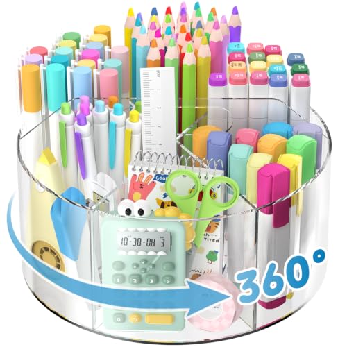SUPEASY Acrylic Rotating Pencil Holder, 360° Clear Marker Organizer