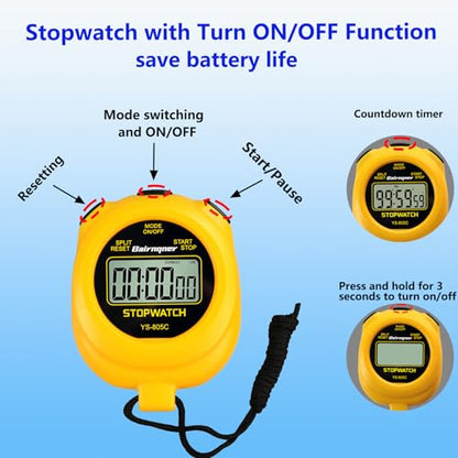 Stop Watches for Sports with Countdown Timer, ON/Off Simple Operation No Clock No Date, Stopwatches for Coaches (Yellow) - color: Yeloow