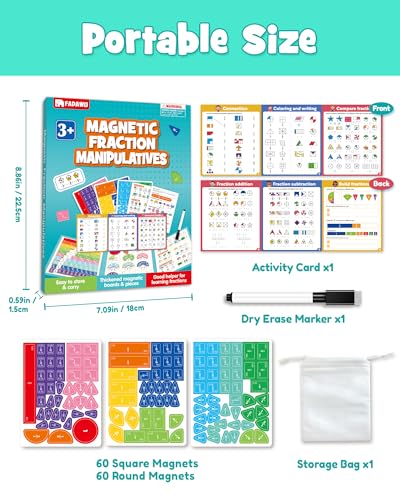 Magnetic Fraction Educational Puzzle, Fraction Manipulatives Book - color: Turquoise (8.86 X 7.09 In)
