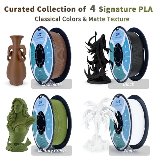 ZIRO 3D Printer Filament Bundle, Matte PLA Series 1KG X 4 Spool, 4Pack - color: Matte Basic Color-4pack (Black, White, Military Green, Chocolate)