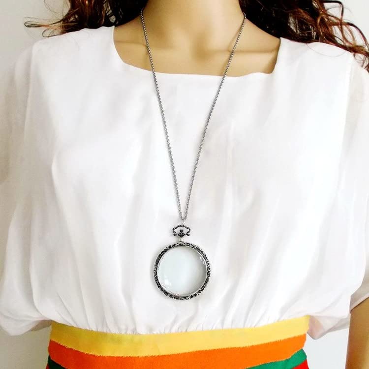 YYHSND 10X Magnifying Glass Necklace Magnifier Necklace Pendant Optical Magnifier with Chain Necklace for Library, Reading, Zooming and Jewelry (Color : Silver) - color: Silver