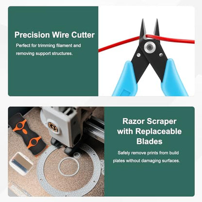 3D Printer Tools Kit, 100pcs 3D Printer Accessories for All FDM/SLA Printers Includes Deburring Tool,Cleaning Kit, Sanding Kit, Nozzle Cleaning Needles, Scraper Tools, Maintenance kit, Brushes