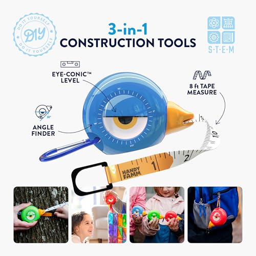 Handy Famm Kids Tape Measure & Safety Glasses Bundle, 2 of Each, Ages 3-9 - color: Double Blue