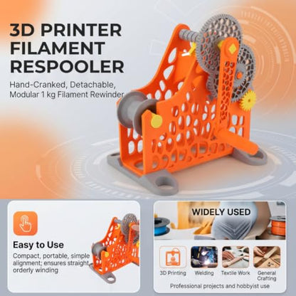 GOWENIC 3D Printer Filament Respooler Hand Cranked 1kg Filament Rewinder, 3D Printer Spool Rewinder, Welding Thread Winder with Smart Tension Control, Manual Spool Winder