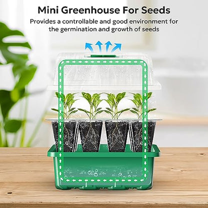 MIXC 10 Pack Seed Starter Tray, 120Cell Stater Kit with Humidity Dome Green - color: Green, size: 12 Cell-10 Packs-Clear Cover