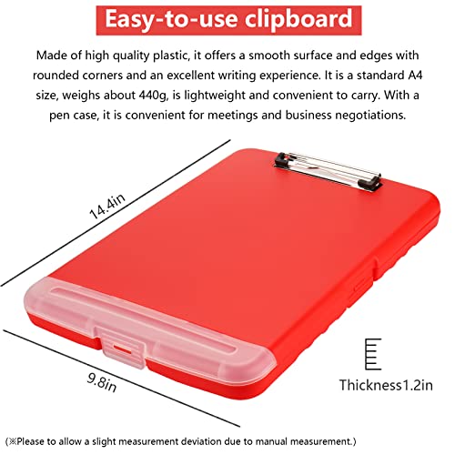 Clipboard with Storage, A4 Binder Nursing Clipboards with Pen Holder, Heavy Duty Storage Clipboards with Low Profile Clip, Clipboard Folder Side-Opening, Smooth Writing Clip Board (Red) - color: Red