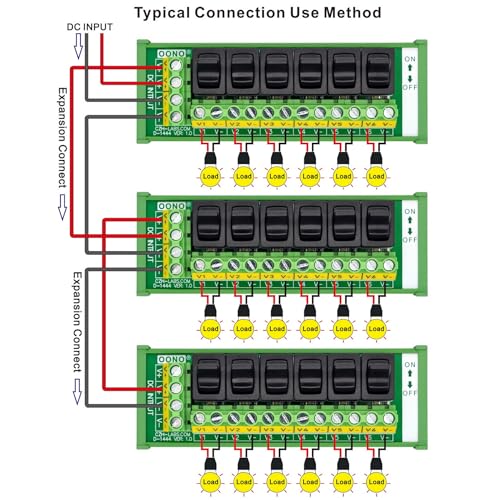 DIN Rail Mount 6 Channel Paddle Switch DC Power Distribution Strip Module - style: Paddle Switch, DIN Rail Mount