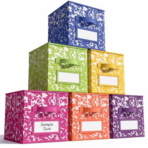 LemonRoad 6 Fabric Cube Storage Bin 11'' Classroom Bin, Rainbow, Label - color: Rainbow, style: Label
