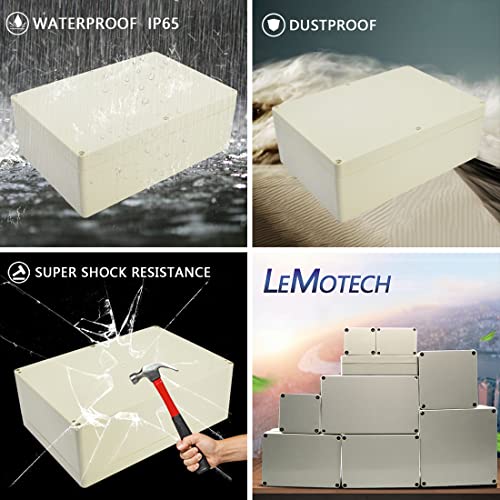 LeMotech Waterproof Dustproof IP65 ABS Plastic Junction Box Universal Electric Project Enclosure Pale Gray 10.4 x 7.2 x 3.7 inch (263 x 182 x 95 mm) - size: 10.4"x 7.2"x 3.7"