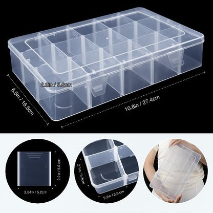 Organizer Box with Adjustable Dividers, 15 Grids Clear Storage Container - color: Clear-15 Grids