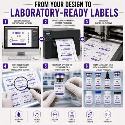 Custom Peptide Vial Labels 1.5 x 0.75 Waterproof Vinyl Stickers for Bottles