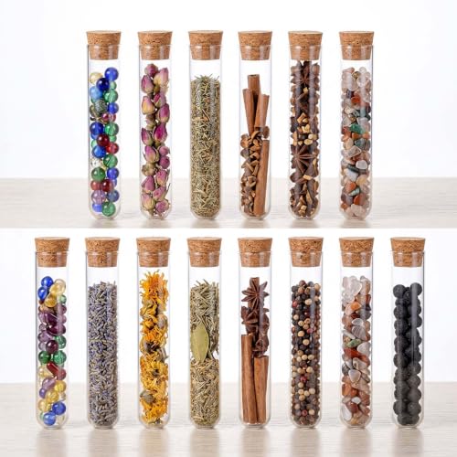 Hecla 25 Pcs Clear Plastic Test Tubes with Cork Stoppers 10ml Clear Vials
