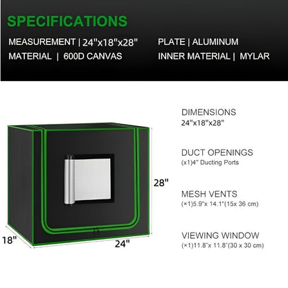 Small Grow Tent for Aerogarden，24”x18”x28” ，Hydroponics Growing System ，Highly Reflective 600D Diamond Mylar Canvas with Ventilation window and Floor Tray for Hydroponic Indoor Plant Growing - size: 24"x18"x28"