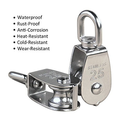 YAMASO,2Pcs 304 Stainless Steel M25 Silver Single Pulley Block Wire Rope Hanging Wire Towing Wheel - size: M25-2pcs