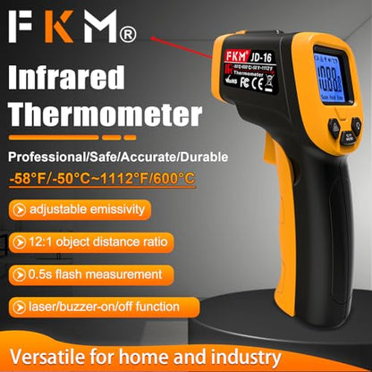 FKM Infrared Thermometer Gun Non-Contact Laser Temperature Gun-58°F~1112°F - color: Black Yellow
