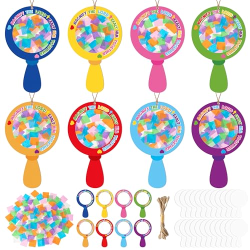CJiangpo 24 Sets Magnify Suncatcher Paper Craft Kits, DIY Stained Glass Effect Window Ornament Rainbow Tissue Paper Art Craft for Classroom Activities Supplies Christian Religious Party Decor - style: Magnify