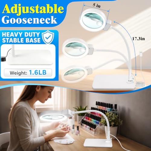 30X 12X Magnifying Glass with Light and Stand, LED Desk Magnifier for Craft - color: White