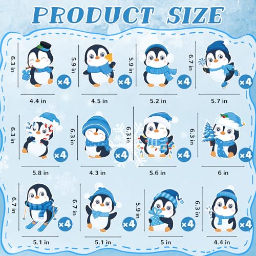 48Pcs Winter Penguin Cutouts, Cute Penguin Paper Cut Outs Bulletin Board Decor for Winter Christmas Holiday Home Office Classroom Chalkboard Window Wall Door Decor - style: Penguin