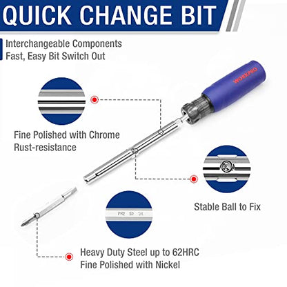 WORKPRO 6-in-1 Basic & 4-in-1 Electronics Screwdriver/Nut Driver Set Tool Confort Grip, 2PCS Portable Screw-driver, 8 Basic & Precision Bits (Philips/Slotted), 2 Nut Driver Sizes (Pack of 2) - size: One Size (Pack of 2)