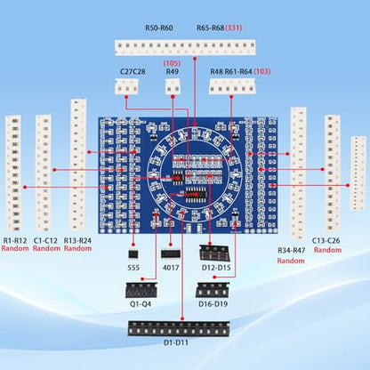 SMD Soldering Practice Kit – Build a LED Light Rotating Display | DIY Electronics Training Kit for STEM Education, Beginner Soldering School Project with PCB Board