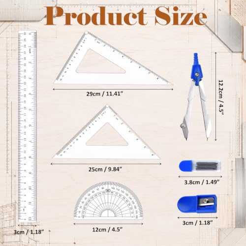 Coopay 7 Pcs Math Geometry Set, Clear Acrylic Professional Drafting Tools - size: Math Geometry Tool