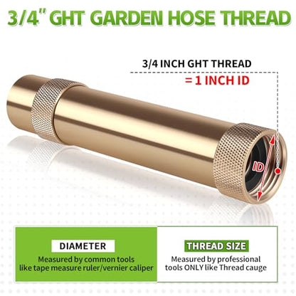 Brass Garden Hose Nozzle, 3/4inch GHT Adjustable Twist Spray Nozzle, 2 Pack