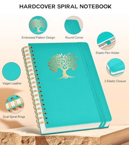 PERCUN Spiral Notebook 300 Numbered Lined Pages Hardcover Journal 5.9"x8.5" - color: Blue, size: A5 size (5.9in x 8.5in)