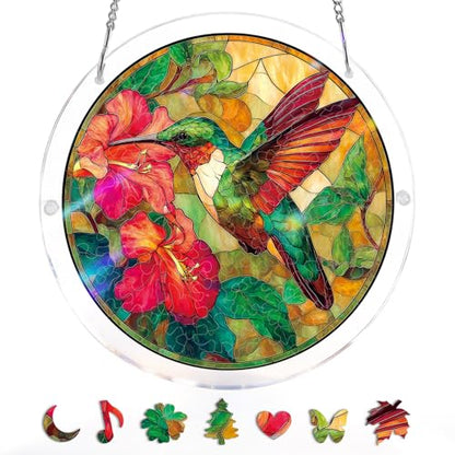 KaayeeWood Acrylic Suncatcher Puzzle, Emerald Flame Hummingbird-14.9 in - color: Emerald Flame Hummingbird, size: 14.9 in