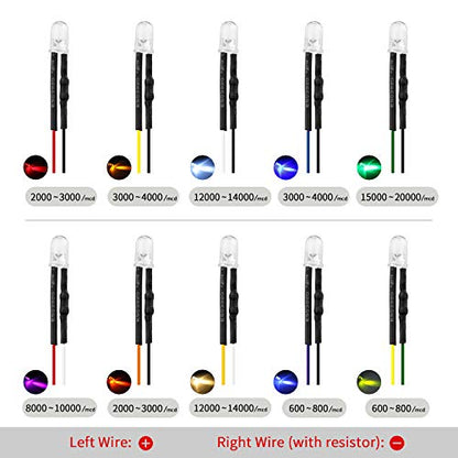 DiCUNO 100Pcs 5MM Pre Wired 12V Warm White LED Diodes, with 9.4 Inch Lead - color: Warm White