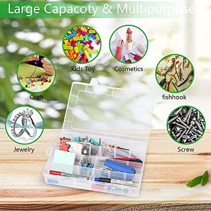 2Pack 12 Grids Craft Organizers and Storage Bead Organizer Tackle Box Organizer with Adjustable Divider, Plastic, Clear
