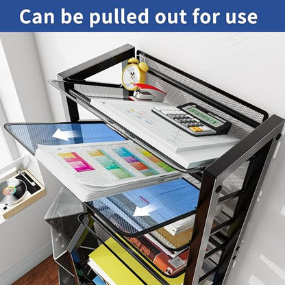 Simple Trending 12 Tier Rolling File Cart, Desk File Organizer with Sliding Trays and Metal Mesh Paper Letter Storage Multi Functional Rolling Clutter Cart for Office, Home, School, Black - style: 12 Tier-Black