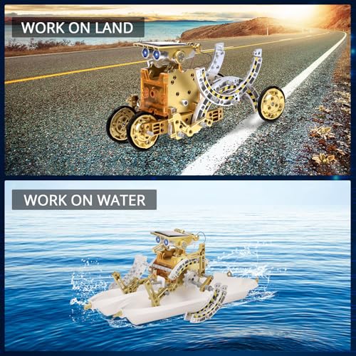 RAESOOT STEM Toys for Kids Age 8-13, 12-in-1 Solar Robot Building Science Kits for Boys Girls Teen Age 9 10 11 12, Engineering Christmas Birthday Gifts for 8+ Year Old Boys - color: Golden Silver