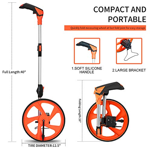 Zozen Measuring Wheel in Feet and Inches, Double Collapsible, 12.5" Orange - color: Orange