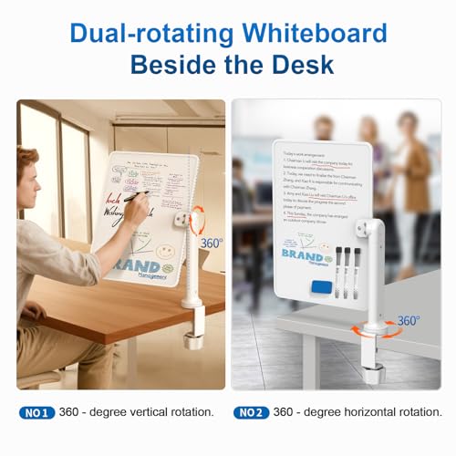 16x12 Clamp-On Desk Whiteboard, Double Sided Magnetic Dry Erase Memo Board
