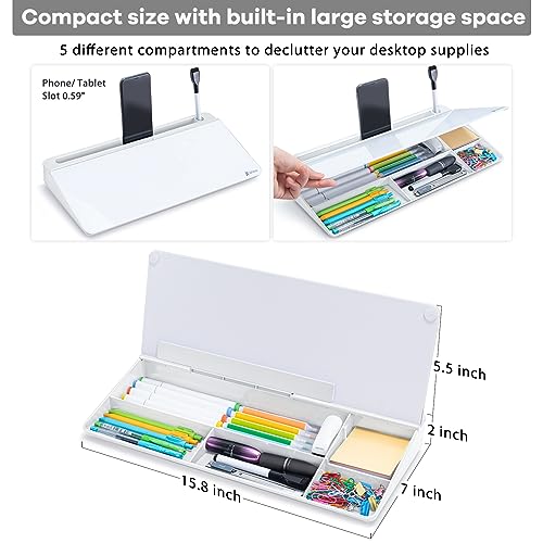 Varhomax Glass Desk Whiteboard with Storage, Desktop Organizer - color: B-white