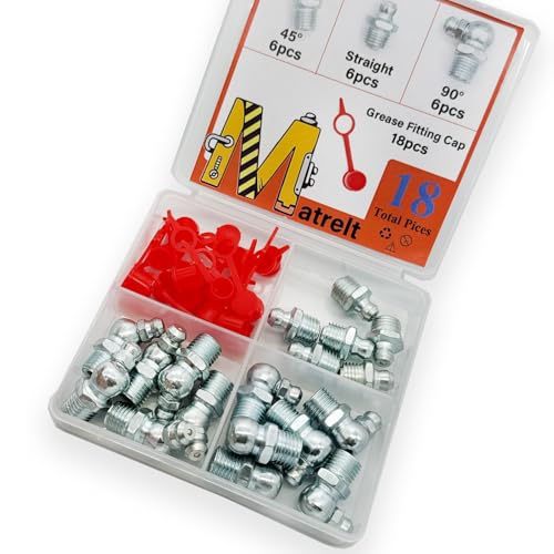 18Pcs 3/8"-24 Straight 45 90 Degree Grease Fitting Assortment Kit with Grease Zerk Fittings Caps, Galvanized Steel Hydraulic Grease Zerk for Industrial and Agricultural Machinery Cars Ships ets - size: 3/8"-24-18 Pcs