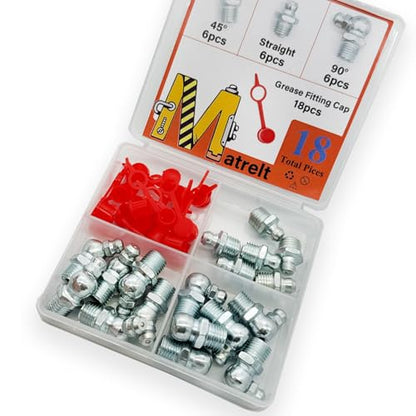 18Pcs 3/8"-24 Straight 45 90 Degree Grease Fitting Assortment Kit with Grease Zerk Fittings Caps, Galvanized Steel Hydraulic Grease Zerk for Industrial and Agricultural Machinery Cars Ships ets - size: 3/8"-24-18 Pcs