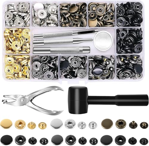 Alritz 120 Set Snap Buttons Kit 12.5mm 6 Colors with Hammer & Puncher - style: 12.5mm+Hammer